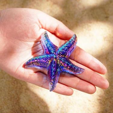 Imagem de Estatuetas de estrela do mar de vidro soprado à mão, ornamento de animal do mar azul para decoração de casa, pequenos animais marinhos de vidro colecionáveis como presentes sazonais