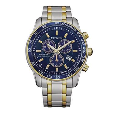 Imagem de Citizen Relógio masculino Eco-Drive Sport Luxury Chronograph em aço inoxidável de dois tons, mostrador azul (modelo: BL5517-55L), Two-Tone, Cronógrafo esportivo de luxo