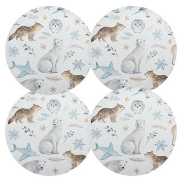 Imagem de Arctic Animals Jogo americano branco de cozinha, conjunto de 4 jogos americanos de mesa de PVC, tapetes de mesa de jantar de 38 cm laváveis para festa de Natal