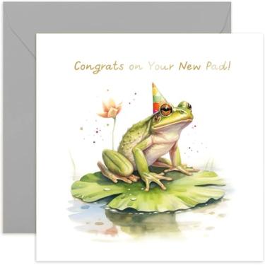 Imagem de Old English Co. Fun Frog New Home Card - Parabéns 'New Pad' Cartão engraçado sapo de inauguração de casa para casal - Sapo novo cartão de casa para ele ou ela | Em branco dentro com envelope
