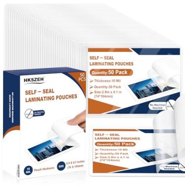 Imagem de Pacote com 50, 10 mm, 7,4 x 10,4 cm, sacos de laminação autovedantes, folhas de plástico laminadas, tamanho de cartão de visita, papel laminado transparente para escritório, escola, material doméstico