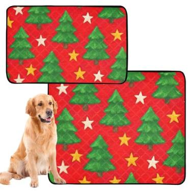 Imagem de TSENQUE Almofadas laváveis de xixi para cães, à prova d'água, tapete de cercadinho de cachorro fofo, árvores de Natal, estrelas, vermelho, tapete para animais de estimação para gatos, filhotes