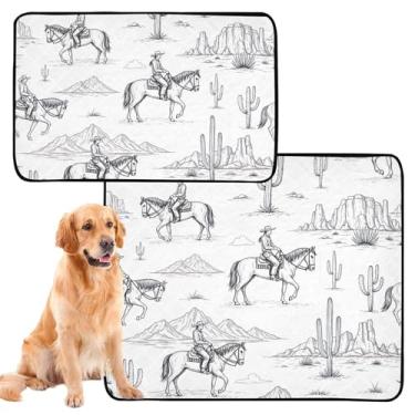 Imagem de Cowboys Cavalos Cacto Preto Branco Lavável Almofadas de Xixi para Cães Tapetes de Cachorro Impermeáveis Bonito Reutilizável Almofada de Xixi para Gatos Absorventes Almofadas de Treinamento de Filhote