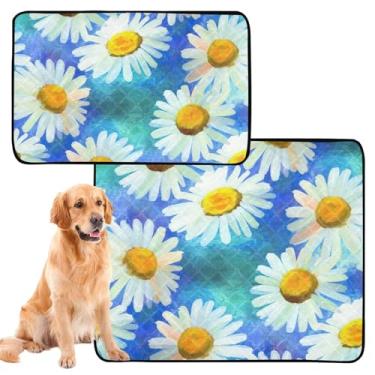 Imagem de Margaridas brancas pintadas de amarelo azul para cães de estimação laváveis almofadas de xixi para animais de estimação almofadas reutilizáveis para treinamento de filhotes de cachorro absorvente