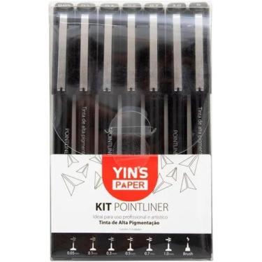 Imagem de Caneta Pointliner técnica de desenho Artistica Preta com 7 peças - YP7