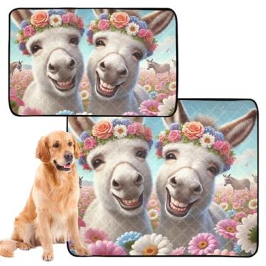 Imagem de TSENQUE Tapetes reutilizáveis de burro fofo e sorridente para animais de estimação, almofadas laváveis para cães, à prova d'água, almofadas de penico fofas para cães, pacote com 3 unidades