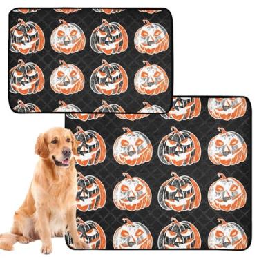 Imagem de Almofadas de xixi para cães, impermeável, tapete para cercadinho de Halloween, abóboras, preto, reutilizável para animais de estimação, gatos, filhotes, treinamento, à prova de vazamento, pequeno x