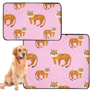 Imagem de Tapete digital Playful Tigers rosa lavável para cães de estimação, impermeável, tapete para cercadinho para cães pequenos para animais de estimação, absorventes de gatos, almofadas de penico, médio +