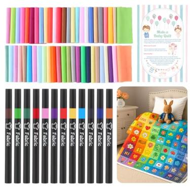 Imagem de Hahafelt Conjunto de jogo de chá de bebê com 63 peças, inclui 50 quadrados de tecido de algodão, 12 marcadores de tecido, 1 cartão faça você mesmo, faça um jogo de colcha de bebê para convidados