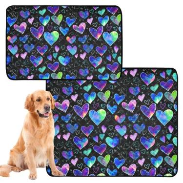 Imagem de Valentine Almofada reutilizável de corações coloridos neon para animais de estimação, gatos, cães, lavável, tapete impermeável para gaiolas de cachorro, absorventes de parto, médio + grande, conjunto
