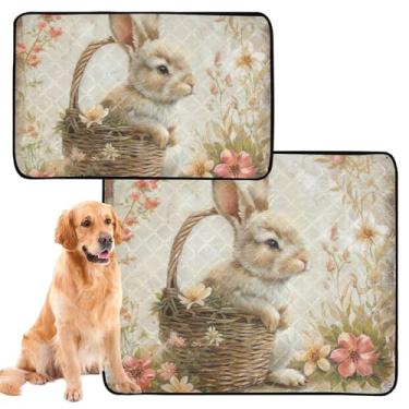 Imagem de TSENQUE Cesto de coelho fofo floral para cães almofada lavável para animais de estimação tapete de urina extragrande fofo tapete impermeável absorvente almofadas de treinamento para penico, médio +