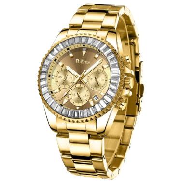 Imagem de Relógios de pulso masculinos de luxo luminosos, cronógrafo, analógico, quartzo, aço inoxidável, moderno, à prova d'água, X ouro branco, Cronógrafo, movimento de quartzo