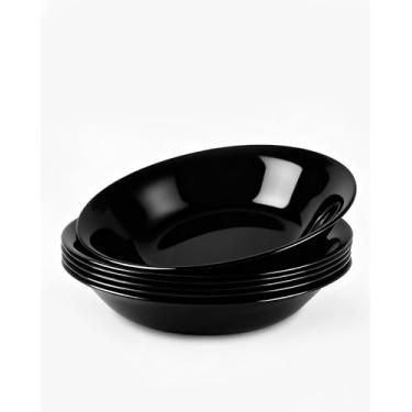 Imagem de LaGlint Conjunto de 6 tigelas de macarrão de vidro opala de 963 g, tigela grande e rasa redonda leve de 24 cm para sopa, salada, jantar, pode ir ao micro-ondas na lava-louças, preta