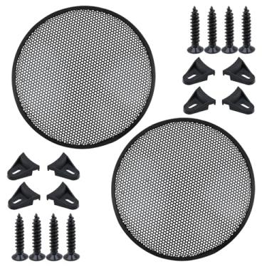 Imagem de Crapyt Capa de malha para alto-falante de 30,5 cm, capa redonda para churrasqueira, moldura de plástico ABS e protetor de subwoofer de malha de metal com parafusos, 2 peças pretas