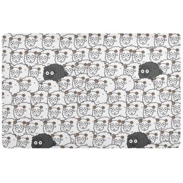 Imagem de TSENQUE Tapete personalizado de ovelha preto branco engraçado decoração de varanda de outono, tapete de Halloween tapetes de entrada laváveis para dentro de casa, 81 cm x 50 cm