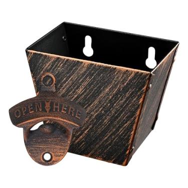 Imagem de Jumiok Tampa de garrafa de cerveja de aço inoxidável, suporte de parede com abridor de garrafas, balde rústico de refrigerante de cerveja com drenado para presente para amantes de cerveja