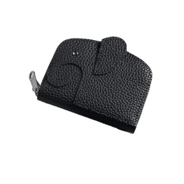 Imagem de Carteira feminina de couro genuíno com dobra dupla/tripla - Suporte minimalista para cartão de crédito com bloqueio de RFID e bolso para moedas, Preto, Casual