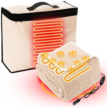 Imagem de Riakrum Cobertor elétrico de lã aquecido de 12 V com 2 níveis de aquecimento, bolsa de armazenamento com soquete de isqueiro USB, quente para carro, caminhão, SUV, trailer, acampamento e viagem fria