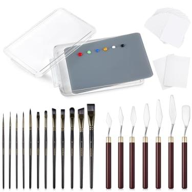 Imagem de Nuanchu Paleta de tinta a óleo de vidro temperado cinza neutro, 63 peças, 22 x 30 cm, espátula, pincéis de tinta com papel descartável, mantenha fresco para iniciantes