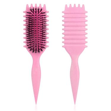 Imagem de Escova de cabelo encaracolado com cabo ergonômico, escova definidora de cachos para desembaraçar, volumizar e massagem no couro cabeludo para cuidados com os cabelos domésticos, rosa