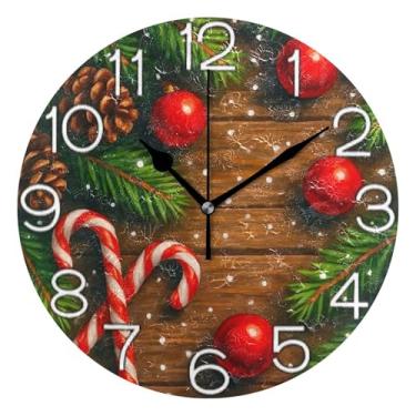 Imagem de Relógio de parede decorativo analógico operado por bateria silencioso para quarto e cozinha, arte de decoração moderna de meados do século, bonito Natal verde, 25 cm, ponteiros pretos