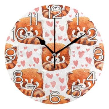 Imagem de GAIGEO Relógio de parede decorativo analógico relógio de cozinha bonito operado por bateria, arte de parede boho decoração de casa bonito coração de urso colorido, 25 cm, ponteiros dourados