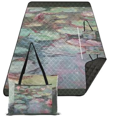 Imagem de TSENQUE Monet Water Lily Cobertores de areia para praia à prova de areia, cobertor de grama, tapete de acampamento, acessórios de piquenique, dobrável, 203 x 152 cm