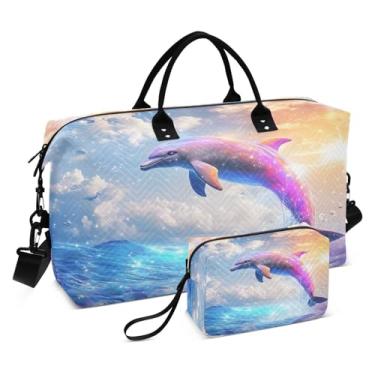 Imagem de CEBUGI Bolsa esportiva acolchoada com golfinhos para mulheres, grande, bolsa de viagem de fim de semana, bolsas hospitalares para trabalho de parto e parto