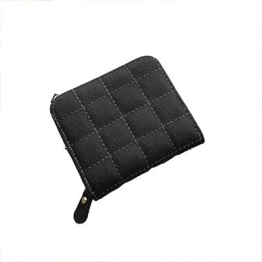 Imagem de Carteira feminina pequena de couro PU com bloqueio de RFID, porta-cartões com zíper, bolso para moedas, janela para identidade, Preto, Tendência