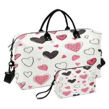 Imagem de CEBUGI Bolsa feminina acolchoada com corações para viagem de fim de semana, bolsa hospitalar para trabalho de parto e parto