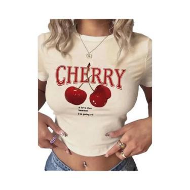 Imagem de Camiseta Cropped Feminina Com Estampa De Cereja Y2K, Decote Redondo, M