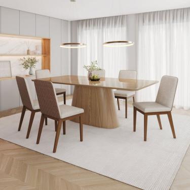 Imagem de Conjunto Mesa Olívia 200cm com Vidro 06 Cadeiras Pietra Marrom/Caramelo/Bege