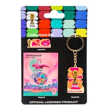 Imagem de HONAV Conjunto de colecionador da Copa do Mundo de Miami – Equipamento oficial da Copa do Mundo da FIFA – Inclui alfinete de lapela, chaveiro e ímã – Ótimo para fãs – Celebra sua cidade anfitriã