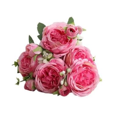 Imagem de Pequeno Buquê De Flores Artificiais De Seda Branca Rosa E Peônia Para 