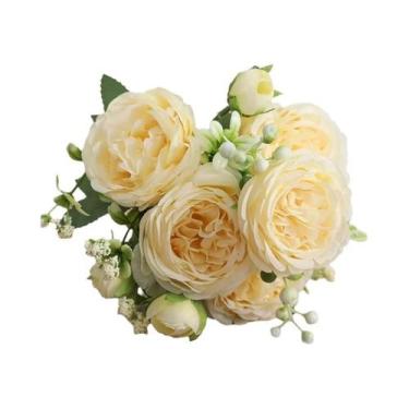 Imagem de Pequeno Buquê De Flores Artificiais De Seda Branca Rosa E Peônia Para 
