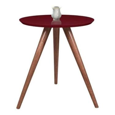 Imagem de Mesa Canto Lateral Redonda Tripé Tampo Vidro Laqueado Cor: Vermelho