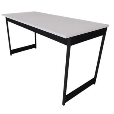 Imagem de Mesa de Escritório Moderna, Tampo Branco, Base Preta, Design Minimalista (branco)