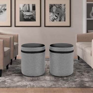 Imagem de Kit 2 Puff Aconchego Compacto – Design Moderno em Linho com Pés Plásticos (2 ACONCHEGO PRETO)