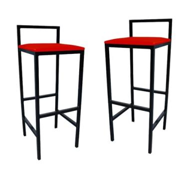 Imagem de Kit 2 Banqueta Alta Com Encosto Quadrada Estilo Industrial Cozinha Balcão Bar(Vermelho)