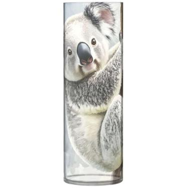 Imagem de Vasos cilíndricos com estampa de urso coala, decoração de casa, vaso de flores redondo, fofo, personalizado, exclusivo, floral, decoração moderna, 30 cm x 9,9 cm