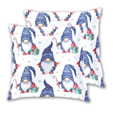 Imagem de Joitme Conjunto de 2 capas de almofadas de neve branca de gnomos de Natal, capas de almofadas decorativas para sofá-cama, 50 x 50 cm, 2 peças