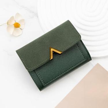 Imagem de Carteira curta feminina minimalista - carteira de grande capacidade com compartimentos para cartões e bolso para moedas, bolsa pequena e fina, Verde, Carteira de couro