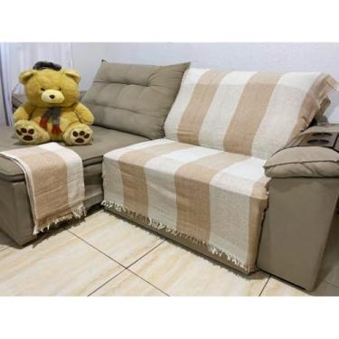 Imagem de Manta para Sofá Decorativa 2,10x1,20m em Algodão – Protetora para Sala 2 ou 3 Lugares(Caramelo C/Cru)