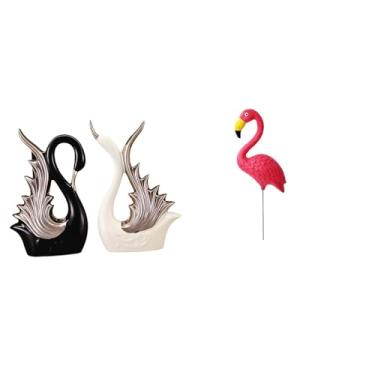 Imagem de Whtkoph Estatuetas de Cisne, Esculturas de Cerâmica E Estátuas de Pássaros, Ornamentos de Jardim para Estante, Aniversários, Lareiras E Acessórios para Jardin