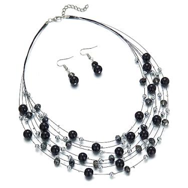 Imagem de Errally Colares femininos com contas de pérolas em camadas, colar gargantilha de pérolas em várias camadas, joias boêmias, presentes para mães, Pérola, Sem Pedra Preciosa