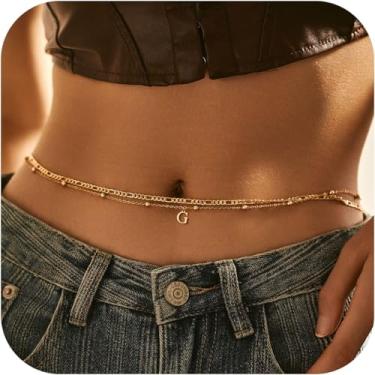 Imagem de 2 peças, corrente de cintura com inicial banhada a ouro 14K para mulheres, delicada em camadas, com miçangas, letra A-Z, à prova d'água, biquíni de praia, verão, ajustável, acessórios de cintura para