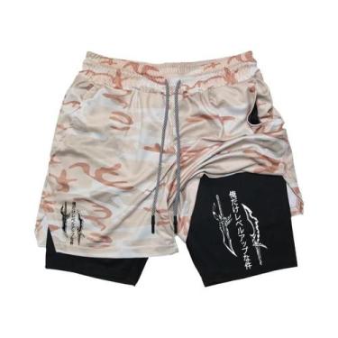 Imagem de Shorts De Compressão Masculinos 2 Em 1 Para Corrida E Treino Com Bolso