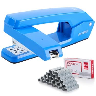 Imagem de Deli/EZWORK Grampeador giratório de braço oscilante, capacidade para 25 folhas, grampeadores de mesa de rotação de 360 graus com 1000 grampos para encadernação de livreto ou livro, azul