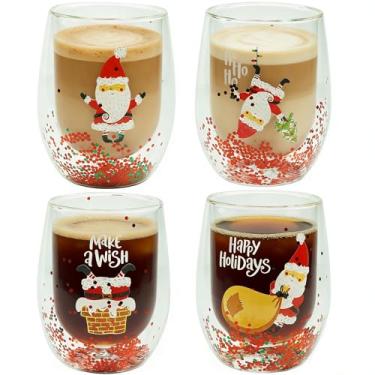 Imagem de LUATSDAR Canecas de Natal 2025, canecas de café de vidro isolado de parede dupla de 227 g, conjunto de 4, xícaras de café para cappuccino, latte, americano, chá e bebidas