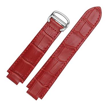 Imagem de DFAMIN Para pulseiras Cartier, pulseira feminina de couro legítimo, cor de qualidade, pulseira feminina de substituição com fivela de implantação, Vermelho, 22x14mmSilver clasp